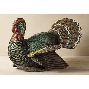 John Derian x Target Beaded Fall Turkey Pillow Thanksgiving Decor NWT NEW 16x15"